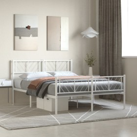 Estructura cama metal cabecero y pie de cama blanco 140x190 cm de , Camas y somieres - Ref: Foro24-372246, Precio: 97,22 €, D...