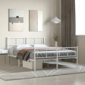 Metal bed frame with headboard and footboard white 140x190 cm by , Beds and slatted bases - Ref: Foro24-372246, Price: 95,89 ...