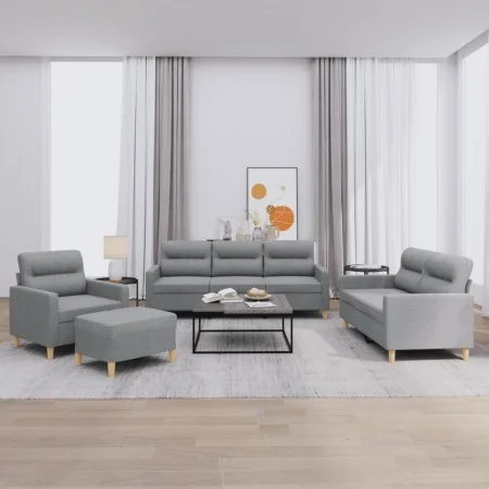 Sofagarnitur mit 4-teiligen Kissen, helles graues Gewebe. von , Sofas - Ref: Foro24-3201544, Preis: 640,61 €, Rabatt: %