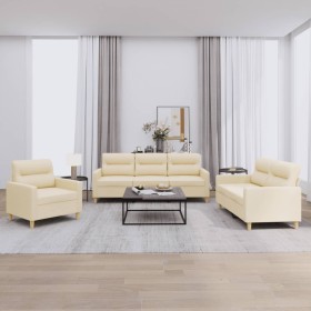 Juego de sofás con cojines 3 piezas tela crema de , Sofás - Ref: Foro24-3201538, Precio: 623,68 €, Descuento: %