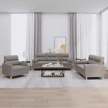 Juego de sofás con cojines 3 piezas tela gris taupe by , Sofas - Ref: Foro24-3201559, Price: 678,36 €, Discount: %