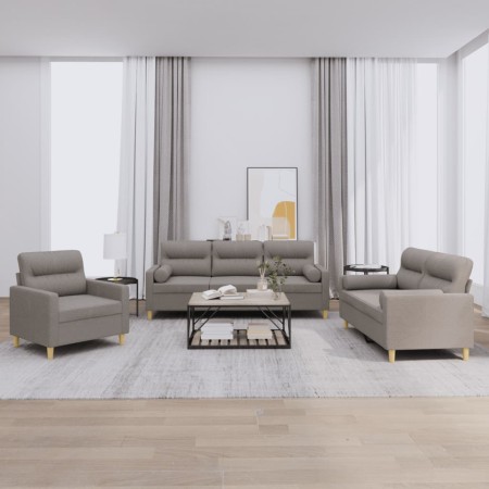 Juego de sofás con cojines 3 piezas tela gris taupe de , Sofás - Ref: Foro24-3201559, Precio: 630,56 €, Descuento: %