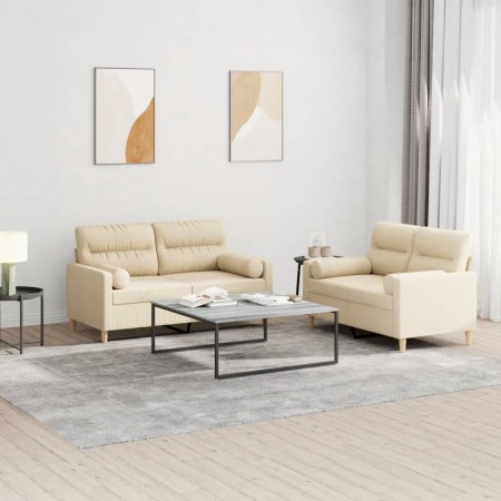 Juego de sofás con cojines 2 piezas tela crema de , Sofás - Ref: Foro24-3201586, Precio: 452,50 €, Descuento: %