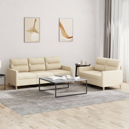 Juego de sofás con cojines 2 piezas tela crema de , Sofás - Ref: Foro24-3201602, Precio: 478,42 €, Descuento: %