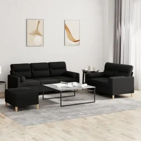 Schwarzes Sofaset mit 3-teiligen Kissen aus Stoff. von , Sofas - Ref: Foro24-3201628, Preis: 533,59 €, Rabatt: %