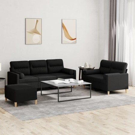 Juego de sofás con cojines 3 piezas tela negro de , Sofás - Ref: Foro24-3201628, Precio: 561,67 €, Descuento: %