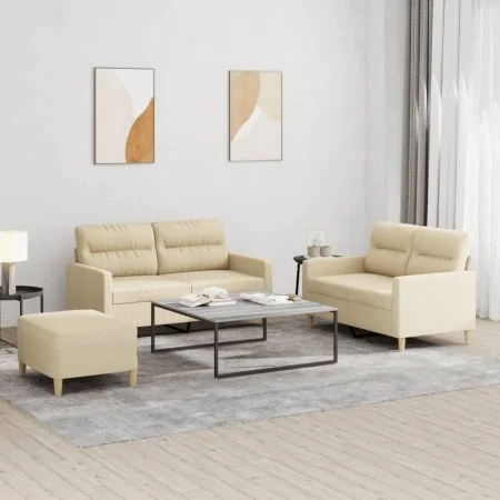 Juego de sofás con cojines 3 piezas tela crema de , Sofás - Ref: Foro24-3201578, Precio: 460,84 €, Descuento: %