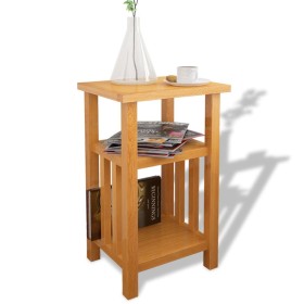 Mesa auxiliar con estante de madera de roble maciza 27x35x55cm de vidaXL, Mesas auxiliares - Ref: Foro24-244211, Precio: 62,3...