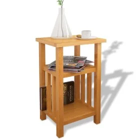 Mesa auxiliar con estante de madera de roble maciza 27x35x55cm de vidaXL, Mesas auxiliares - Ref: Foro24-244211, Precio: 61,6...