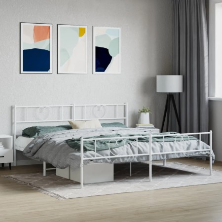Estructura cama metal con cabecero y estribo blanco 200x200 cm de , Camas y somieres - Ref: Foro24-355537, Precio: 136,60 €, ...