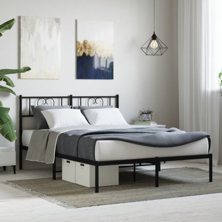 Estructura de cama con cabecero metal negro 160x200 cm de , Camas y somieres - Ref: Foro24-355466, Precio: 109,58 €, Descuent...