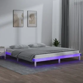 Bettgestell mit LED-Massivholz weiß 120x200 cm von , Betten und Lattenroste - Ref: Foro24-820602, Preis: 110,24 €, Rabatt: %