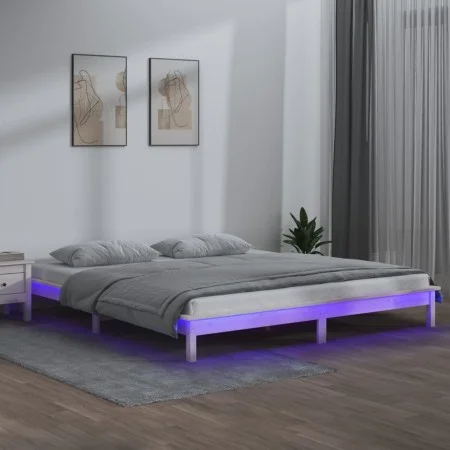 Estructura de cama con LED madera maciza blanca 120x200 cm de , Camas y somieres - Ref: Foro24-820602, Precio: 110,24 €, Desc...
