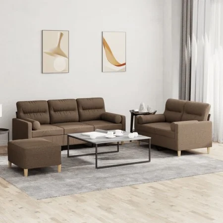 Juego de sofás con cojines 3 piezas tela marrón de , Sofás - Ref: Foro24-3201627, Precio: 521,22 €, Descuento: %