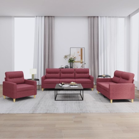 Juego de sofás con cojines 3 piezas tela rojo tinto de , Sofás - Ref: Foro24-3201542, Precio: 598,24 €, Descuento: %