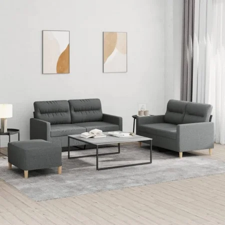 Juego de sofás con cojines 3 piezas tela gris oscuro de , Sofás - Ref: Foro24-3201577, Precio: 451,92 €, Descuento: %