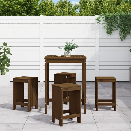Mesa y taburetes altos de jardín 5 pzas madera pino marrón miel de , Conjuntos de jardín - Ref: Foro24-3157742, Precio: 315,7...
