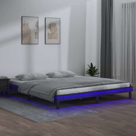 Estructura de cama doble con LED madera maciza gris 120x190 cm de , Camas y somieres - Ref: Foro24-820643, Precio: 137,38 €, ...