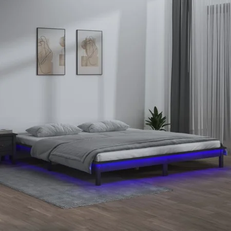 Estructura de cama doble con LED madera maciza gris 120x190 cm de , Camas y somieres - Ref: Foro24-820643, Precio: 135,60 €, ...