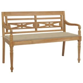 Banco Batavia madera maciza de teca con cojín beige 120 cm de , Bancos de jardín - Ref: Foro24-3062157, Precio: 219,49 €, Des...