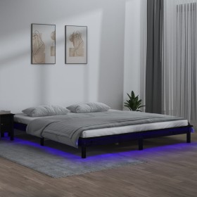 Estructura de cama doble con LED madera maciza negra 120x190 cm de , Camas y somieres - Ref: Foro24-820645, Precio: 137,38 €,...
