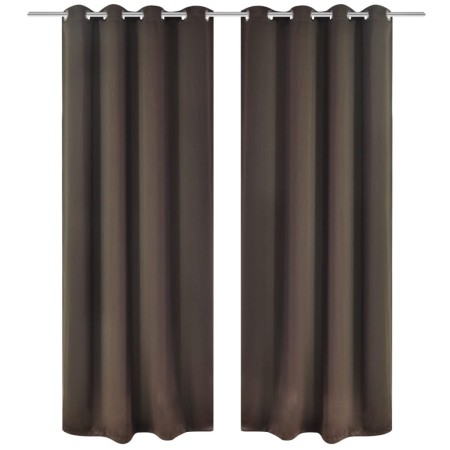 Cortinas opacas 2 piezas con ojales de metal 135x175 cm marrón de , Cortinas y visillos - Ref: Foro24-132200, Precio: 27,48 €...