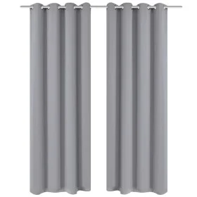 Cortinas opacas 2 piezas con ojales de metal 135x175 cm gris de , Cortinas y visillos - Ref: Foro24-132202, Precio: 29,23 €, ...