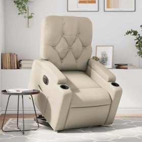 Sillón reclinable elevable eléctrico de cuero sintético crema en Sillones | Comprar online en Foru.es