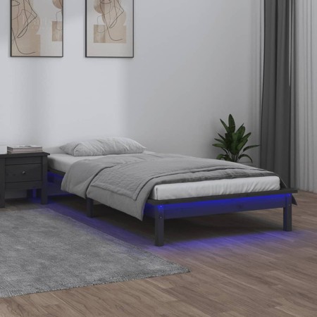Estructura de cama con LED madera maciza gris 75x190 cm de , Camas y somieres - Ref: Foro24-820633, Precio: 80,56 €, Descuent...