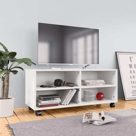Mueble de TV con ruedas madera contrachapada blanco 90x35x35 cm de , Muebles TV - Ref: Foro24-800180, Precio: 58,88 €, Descue...