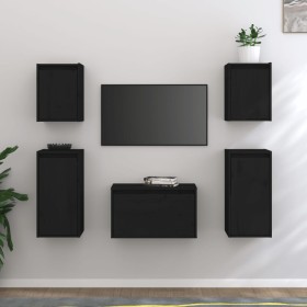 Muebles para TV 5 piezas madera maciza de pino negro de vidaXL, Muebles TV - Ref: Foro24-3100273, Precio: 193,76 €, Descuento: %