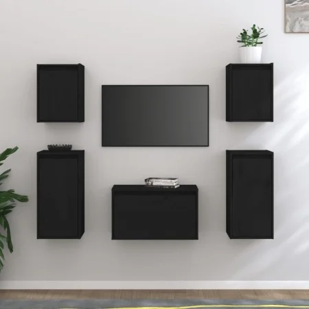 Muebles para TV 5 piezas madera maciza de pino negro de vidaXL, Muebles TV - Ref: Foro24-3100273, Precio: 191,25 €, Descuento: %