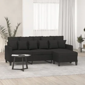 Sofá de 3 plazas con taburete de tela negro 180 cm de vidaXL, Sofás - Ref: Foro24-3201093, Precio: 345,10 €, Descuento: %