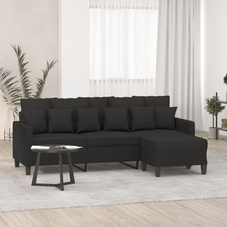 Sofá de 3 plazas con taburete de tela negro 180 cm de vidaXL, Sofás - Ref: Foro24-3201093, Precio: 353,32 €, Descuento: %
