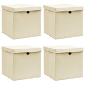 Cajas de almacenaje con tapas 4 uds tela crema 32x32x32 cm de vidaXL, Cestas para almacenaje - Ref: Foro24-288358, Precio: 32...