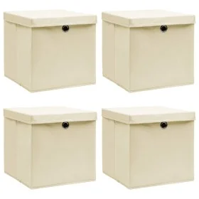 Cajas de almacenaje con tapas 4 uds tela crema 32x32x32 cm de vidaXL, Cestas para almacenaje - Ref: Foro24-288358, Precio: 31...