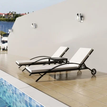 Tumbonas con mesita de ratán sintético negro de vidaXL, Tumbonas - Ref: Foro24-42497, Precio: 342,73 €, Descuento: %