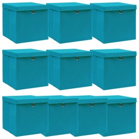 Caja de almacenaje con tapa 4 uds tela azul celeste 32x32x32 cm de vidaXL, Cestas para almacenaje - Ref: Foro24-288376, Preci...