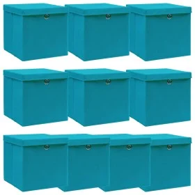 Caja de almacenaje con tapa 4 uds tela azul celeste 32x32x32 cm de vidaXL, Cestas para almacenaje - Ref: Foro24-288376, Preci...