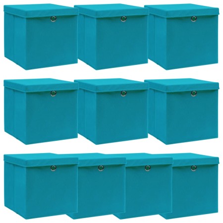 Caja de almacenaje con tapa 4 uds tela azul celeste 32x32x32 cm de vidaXL, Cestas para almacenaje - Ref: Foro24-288376, Preci...