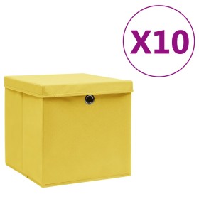 Cajas de almacenaje con tapas 10 uds amarillo 28x28x28 cm de vidaXL, Cestas para almacenaje - Ref: Foro24-325226, Precio: 54,...