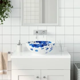 Lavabo sobre encimera redondo cerámica blanco y azul Φ41x14 cm de vidaXL, Lavabos - Ref: Foro24-155048, Precio: 115,10 €, Des...