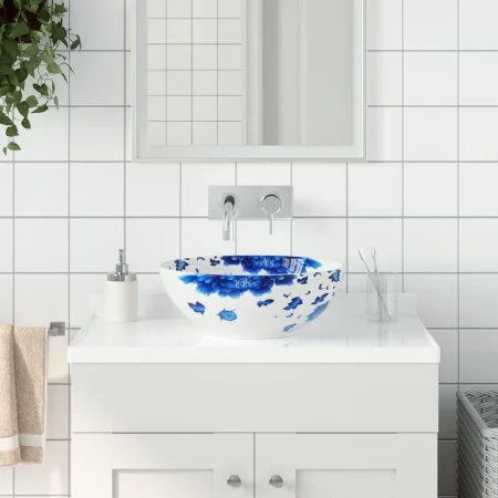 Lavabo sobre encimera redondo cerámica blanco y azul Φ41x14 cm de vidaXL, Lavabos - Ref: Foro24-155048, Precio: 115,10 €, Des...