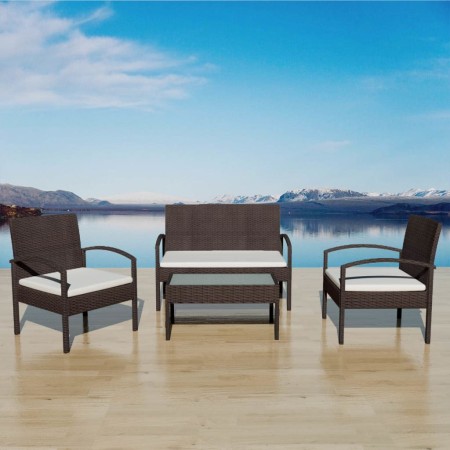 Muebles de jardín 4 piezas con cojines ratán sintético marrón de vidaXL, Conjuntos de jardín - Ref: Foro24-42672, Precio: 213...