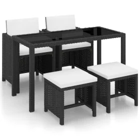 5-teiliges Garten-Essset und Kissen Kunstrattan schwarz von vidaXL, Gartensets - Ref: Foro24-42521, Preis: 310,72 €, Rabatt: %