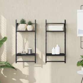 Estantes de pared 2 niveles con barras 2 uds negro 30x25x65 cm de , Estantes y estanterías - Ref: Foro24-836253, Precio: 23,2...