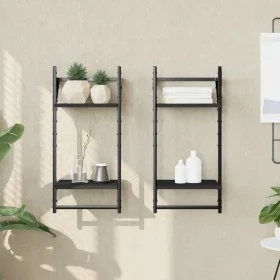 Wall shelves 2 levels with bars 2 pcs black 30x25x65 cm by , Shelves and shelves - Ref: Foro24-836253, Price: 22,92 €, Discou...