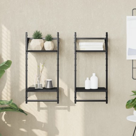 Estantes de pared 2 niveles con barras 2 uds negro 30x25x65 cm de , Estantes y estanterías - Ref: Foro24-836253, Precio: 23,2...