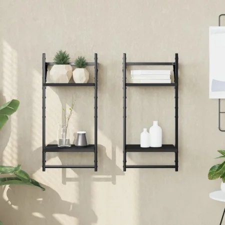 Estantes de pared 2 niveles con barras 2 uds negro 30x25x65 cm de , Estantes y estanterías - Ref: Foro24-836253, Precio: 22,9...