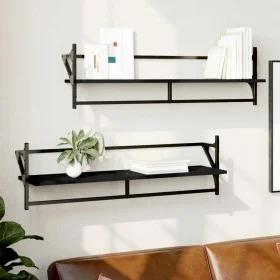 Estantes de pared con barras 2 unidades negro 100x25x30 cm de , Estantes y estanterías - Ref: Foro24-836248, Precio: 33,30 €,...